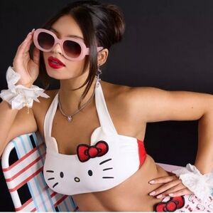 Hello Kitty Red Tie Bow Swim Top Sz M New Tags